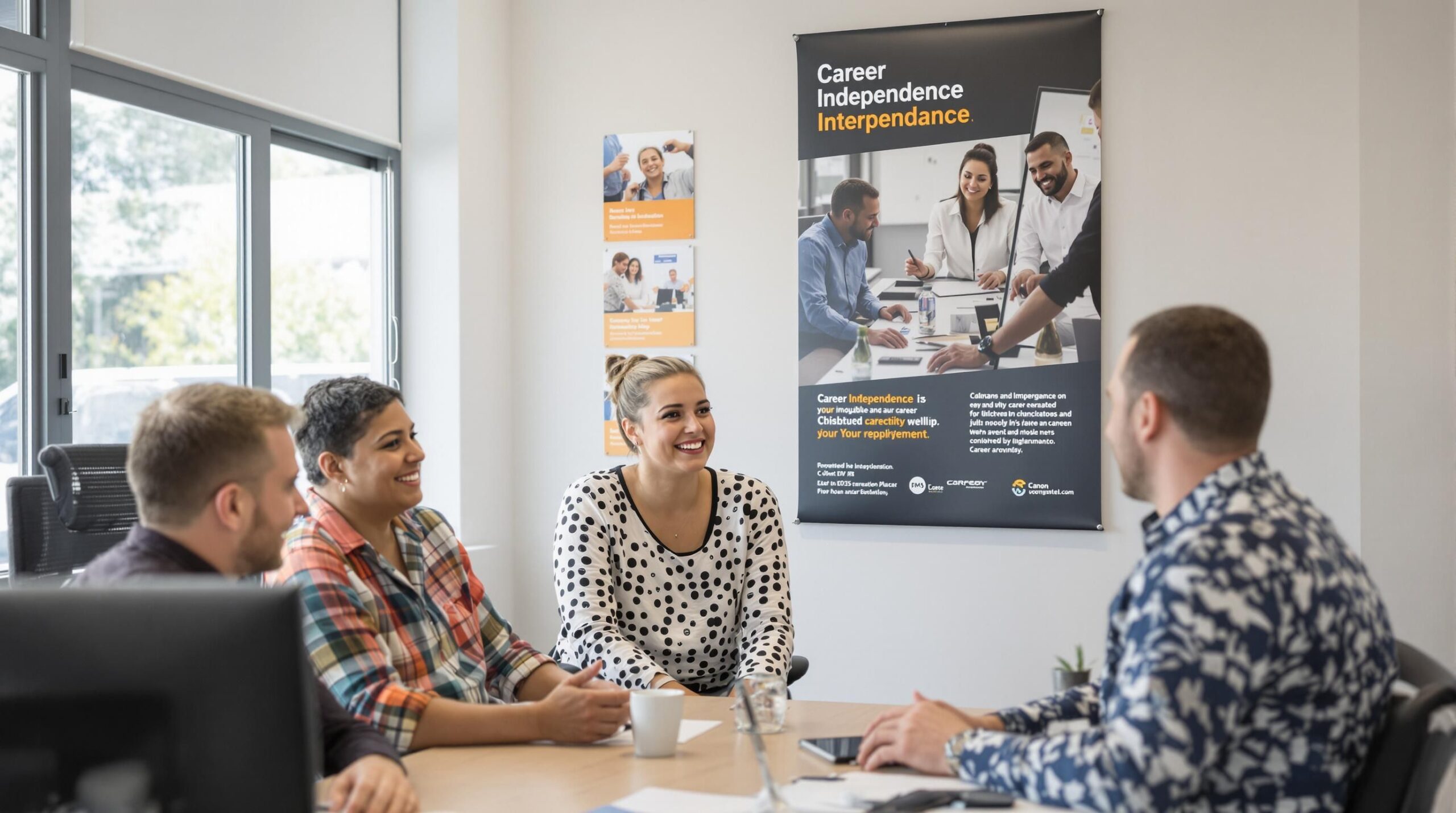 Person with disability meeting employment specialist in bright supportive office