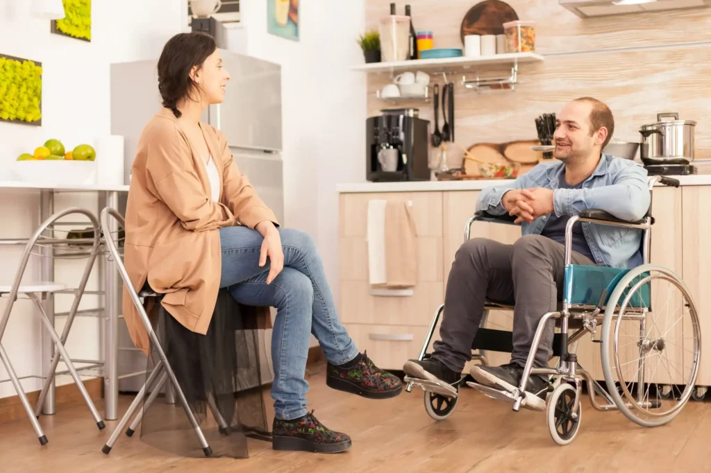 disabled-man-wheelchair-wife-smiling-each-other-kitchen-disabled-paralyzed-handicapped-man-with-walking-disability-integrating-after-accident